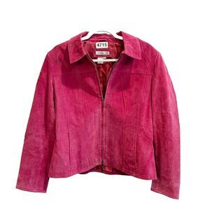 Vtg Coldwater Creek Vintage Women Pink Jacket L Zip Suede Leather Long Sleeve